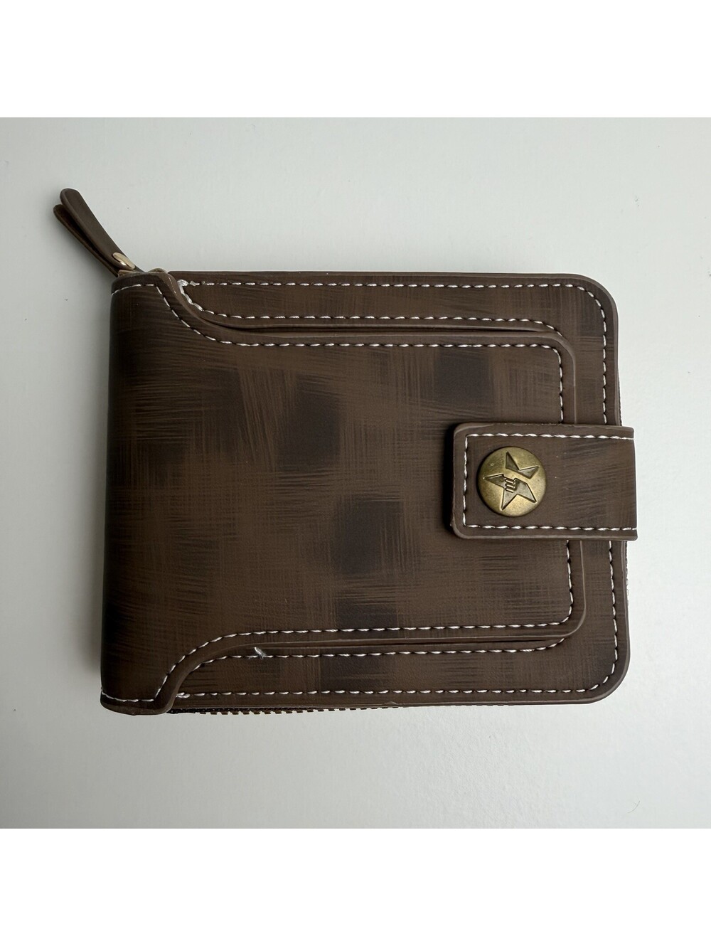 Western Brown Wallet Star Concho Zip Around Faux Leather Snap